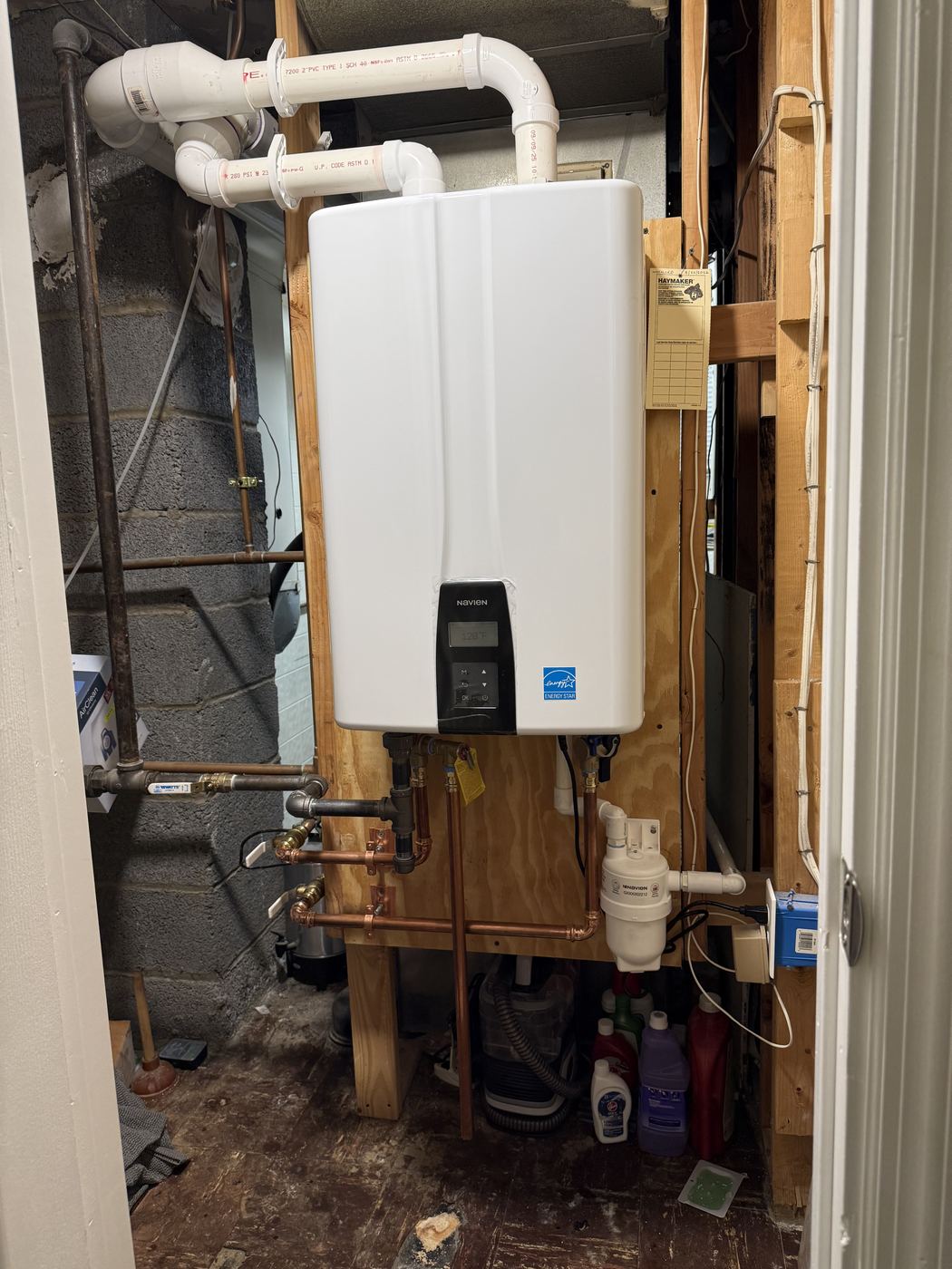 Navien tankless water heater with PVC venting